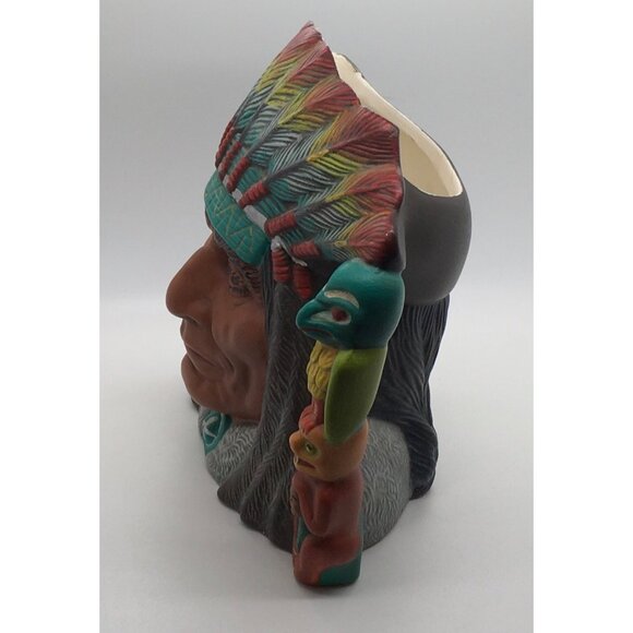 Toby Jug Mug Native American Indian Chief Headdress Totem Pole Handle Ceramic - Picture 2 of 5